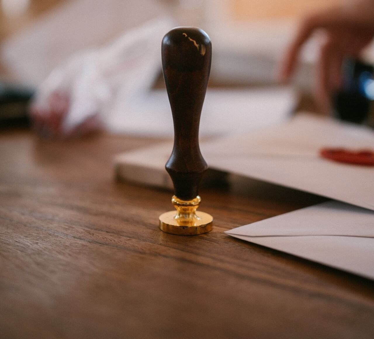 seal stamp on a wooden desk
